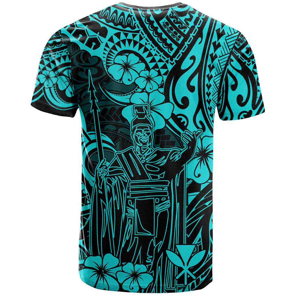 Hawaii King Kamehameha T-Shirt Polynesian Pattern Turquoise Version Graphic Tee
