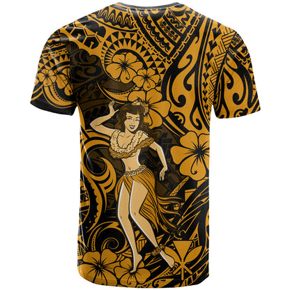 Hawaii Hula Girl T-Shirt Polynesian Pattern Gold Version Graphic Tee