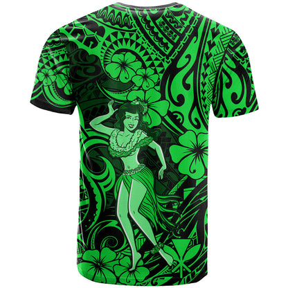 Hawaii Hula Girl T-Shirt Polynesian Pattern Green Version Graphic Tee