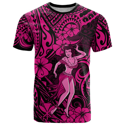 Hawaii Hula Girl T-Shirt Polynesian Pattern Pink Version Graphic Tee