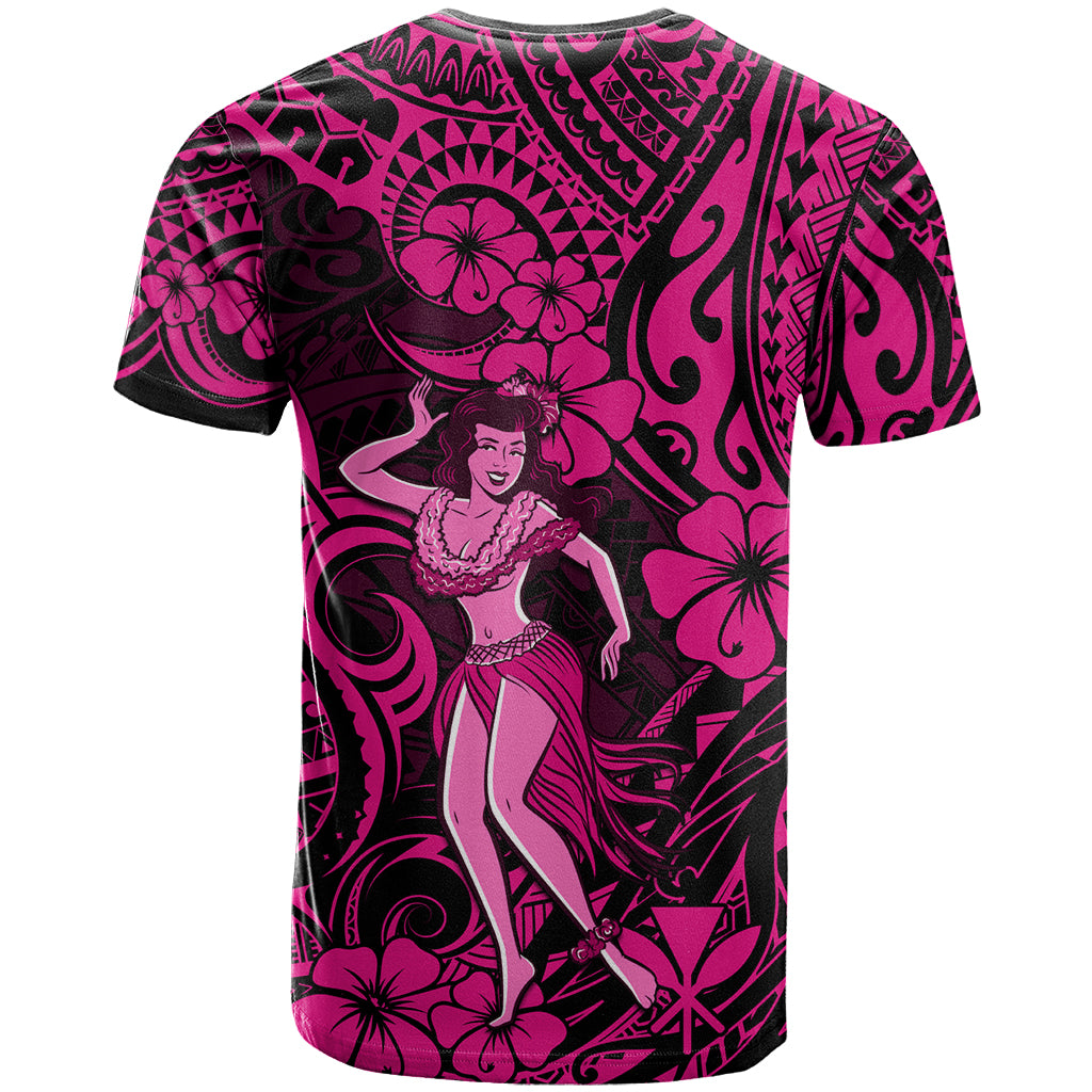 Hawaii Hula Girl T-Shirt Polynesian Pattern Pink Version Graphic Tee