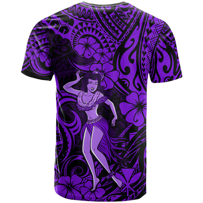 Hawaii Hula Girl T-Shirt Hibiscus Hawaii Tribal Tattoo Purple Version Graphic Tee