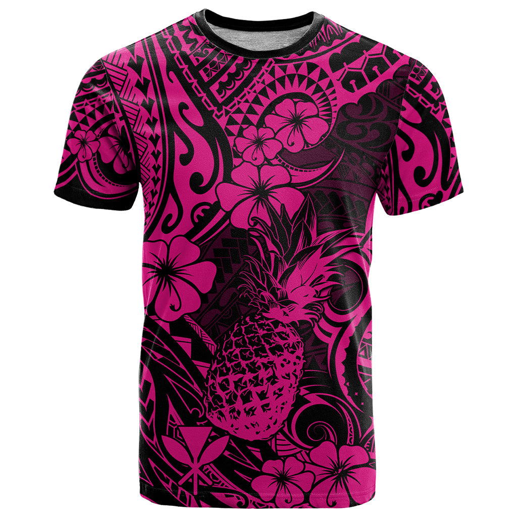 Hawaii Pineapple T-Shirt Paradise Flowers Pacific With Pink Polynesian Tribal Graphic Tee