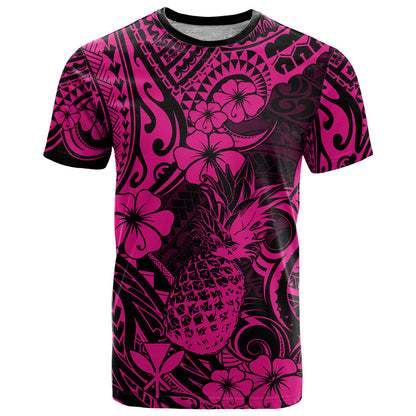Hawaii Pineapple T-Shirt Paradise Flowers Pacific With Pink Polynesian Tribal Graphic Tee