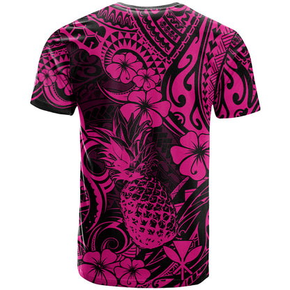 Hawaii Pineapple T-Shirt Paradise Flowers Pacific With Pink Polynesian Tribal Graphic Tee