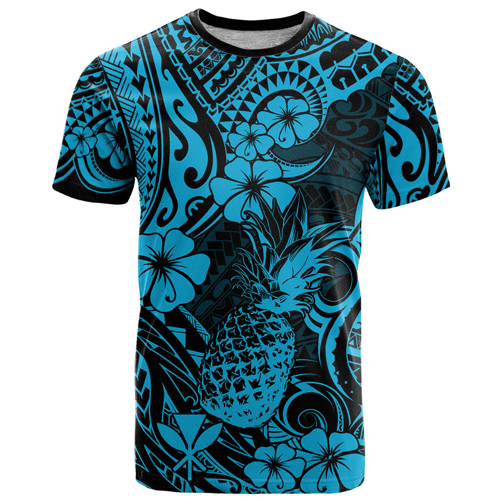 Hawaii Pineapple T-Shirt Polynesian Pattern Sky Blue Version Graphic Tee