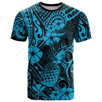 Hawaii Pineapple T-Shirt Polynesian Pattern Sky Blue Version Graphic Tee