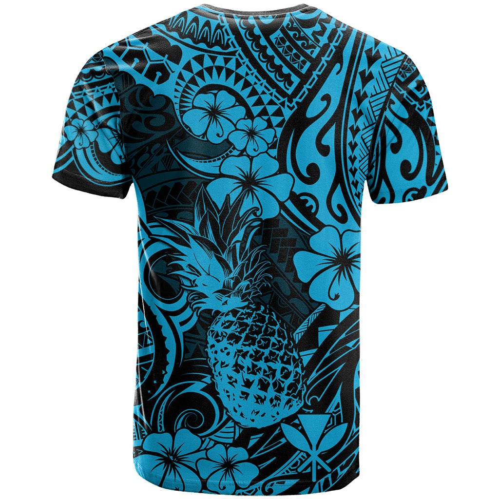 Hawaii Pineapple T-Shirt Polynesian Pattern Sky Blue Version Graphic Tee