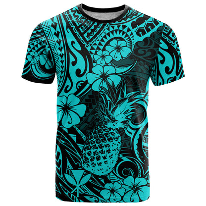 Hawaii Pineapple T-Shirt Polynesian Pattern Turquoise Version Graphic Tee