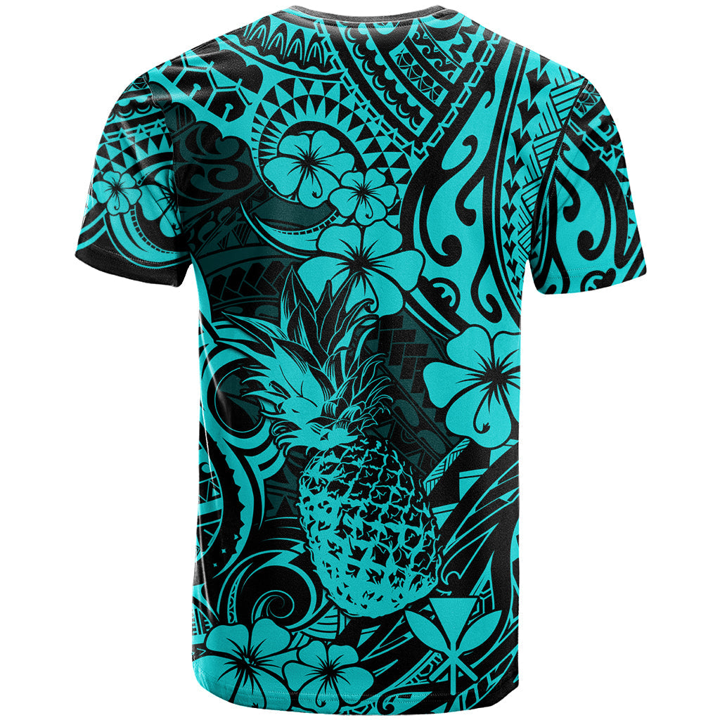Hawaii Pineapple T-Shirt Polynesian Pattern Turquoise Version Graphic Tee