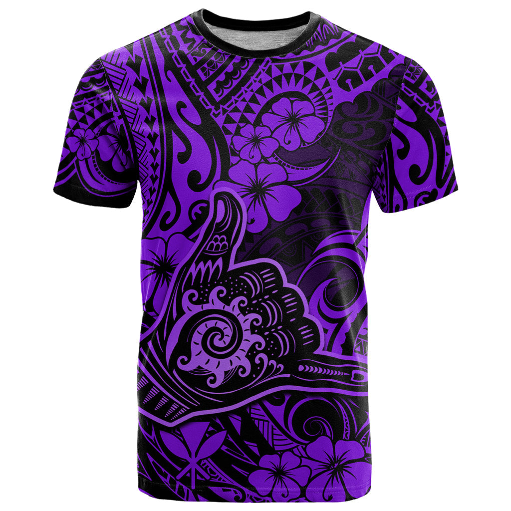 Hawaii Shaka Sign T-Shirt Polynesian Pattern Purple Version Graphic Tee