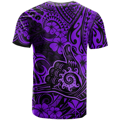 Hawaii Shaka Sign T-Shirt Polynesian Pattern Purple Version Graphic Tee