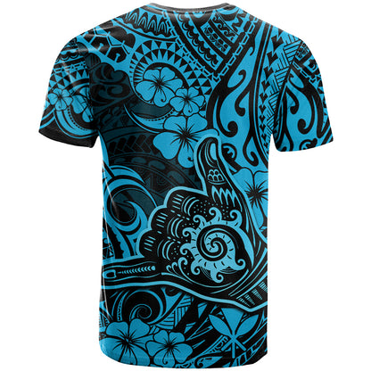Hawaii Shaka Sign T-Shirt Polynesian Pattern Sky Blue Version Graphic Tee
