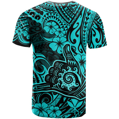 Hawaii Shaka Sign T-Shirt Polynesian Pattern Turquoise Version Graphic Tee