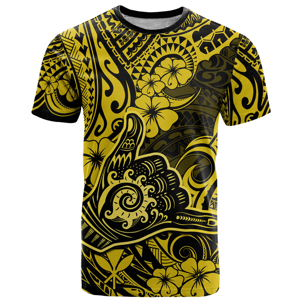 Hawaii Shaka Sign T-Shirt Polynesian Pattern Yellow Version Graphic Tee