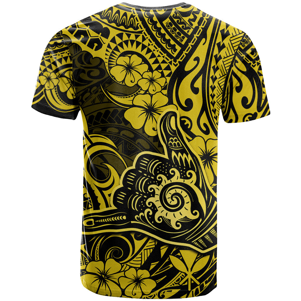 Hawaii Shaka Sign T-Shirt Polynesian Pattern Yellow Version Graphic Tee