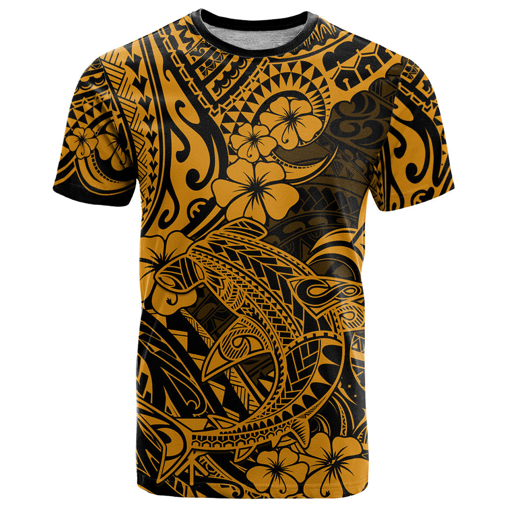 Hawaii Shark T-Shirt Polynesian Pattern Gold Version Graphic Tee