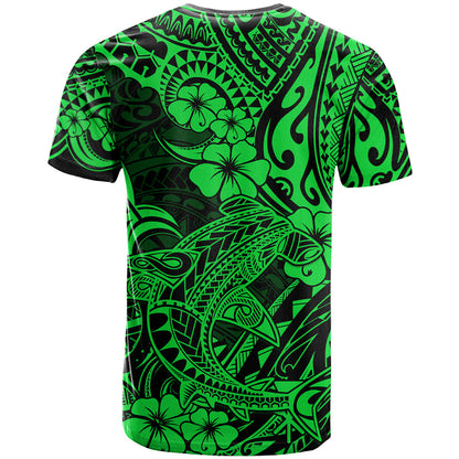Hawaii Shark T-Shirt Polynesian Pattern Green Version Graphic Tee