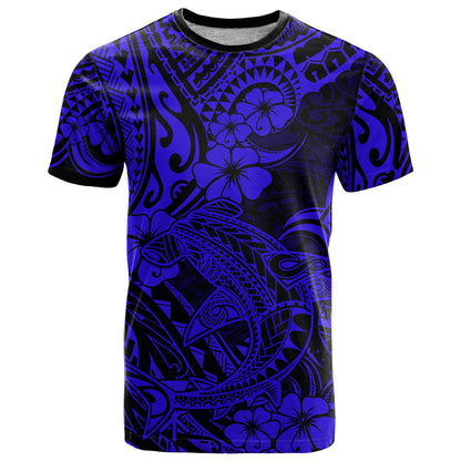 Hawaii Shark T-Shirt Polynesian Pattern Navy Blue Version Graphic Tee