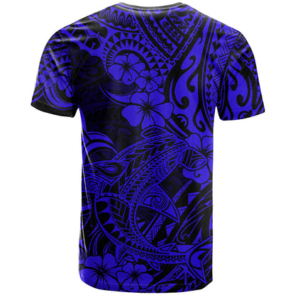 Hawaii Shark T-Shirt Polynesian Pattern Navy Blue Version Graphic Tee