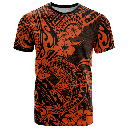 Hawaii Shark T-Shirt Polynesian Pattern Orange Version Graphic Tee