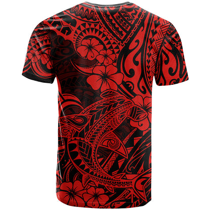 Hawaii Shark T-Shirt Polynesian Pattern Red Version Graphic Tee