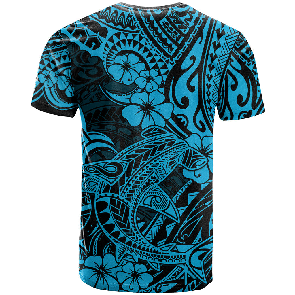 Hawaii Shark T-Shirt Polynesian Pattern Sky Blue Version Graphic Tee
