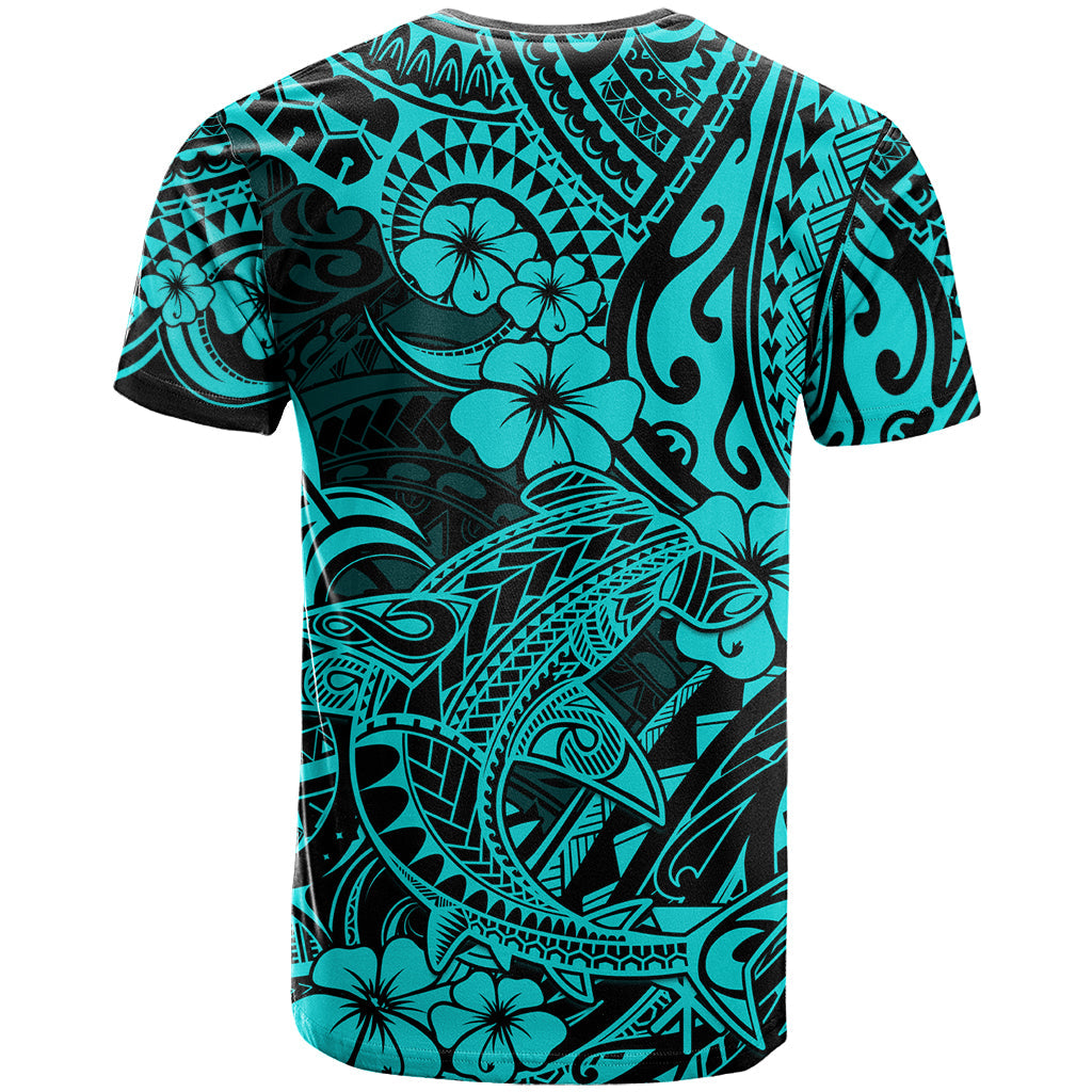 Hawaii Shark T-Shirt Polynesian Pattern Turquoise Version Graphic Tee