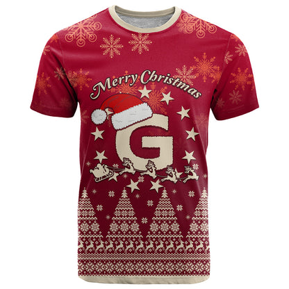 Georgia Christmas T-Shirt Santa Riding Reindeer Xmas Pattern Graphic Tee