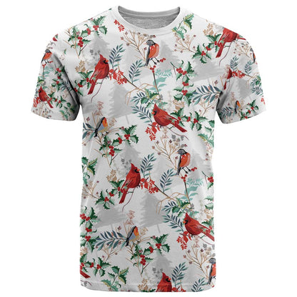 Cardinal Christmas White T-Shirt Xmas Pattern Graphic Tee