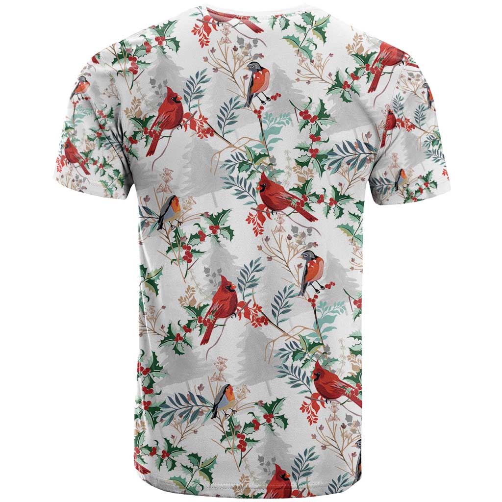 Cardinal Christmas White T-Shirt Xmas Pattern Graphic Tee