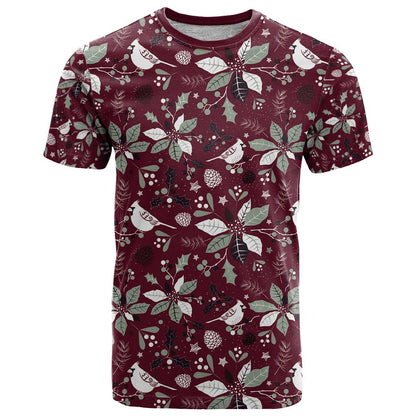 Cardinal Christmas Wine Red T-Shirt Xmas Pattern Graphic Tee