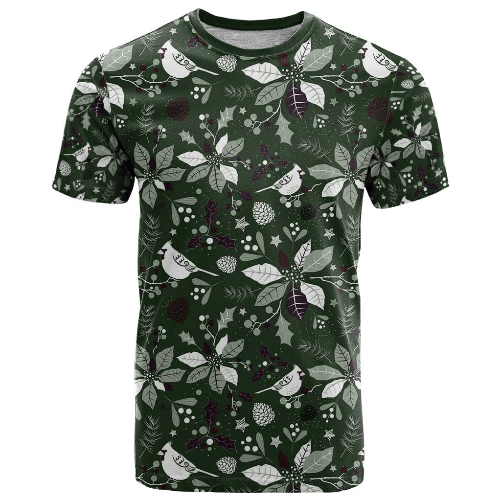 Cardinal Christmas Green T-Shirt Xmas Pattern Graphic Tee