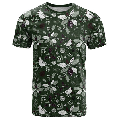 Cardinal Christmas Green T-Shirt Xmas Pattern Graphic Tee