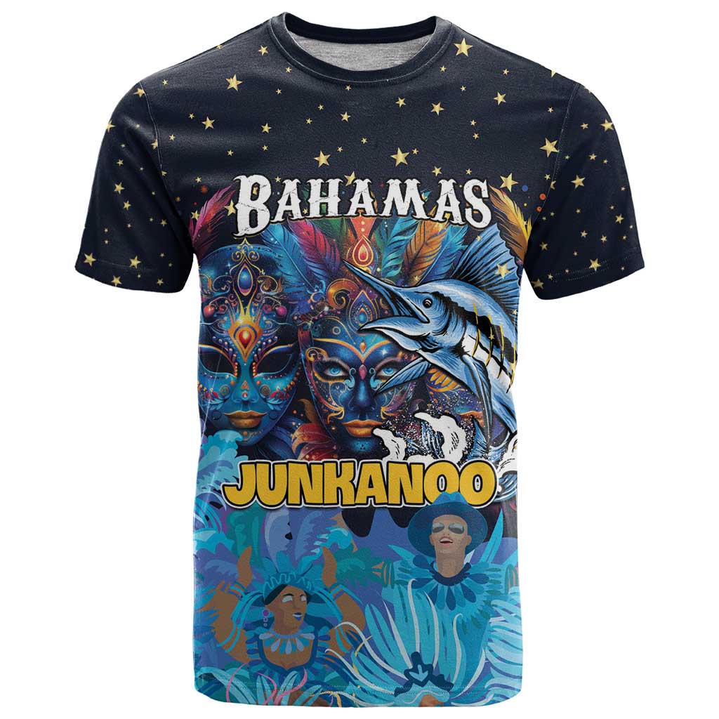 Personalized Bahamas Junkanoo T-Shirt Bahamian Mask Blue Marlin Graphic Tee