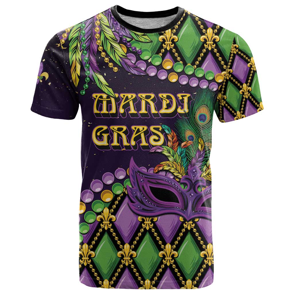 Personalized Mardi Gras T-Shirt Luxury Mask Fleur De Lis Graphic Tee