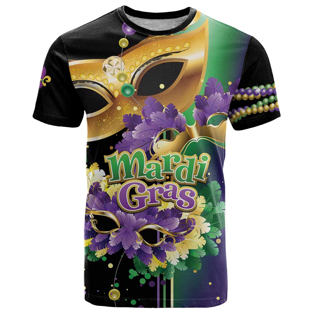 Personalized Mardi Gras T-Shirt Carnival Feathers Masks Graphic Tee