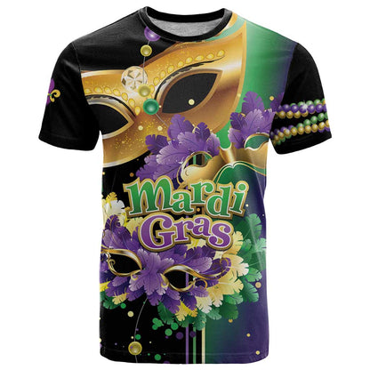 Personalized Mardi Gras T-Shirt Carnival Feathers Masks Graphic Tee