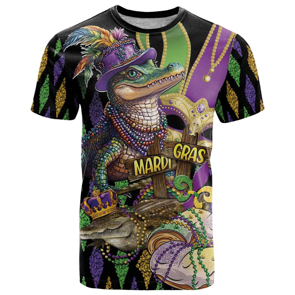 Mardi Gras Alligator T-Shirt Fleur De Lis Glitter Style Graphic Tee