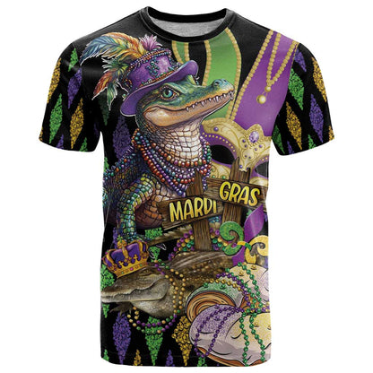 Mardi Gras Alligator T-Shirt Fleur De Lis Glitter Style Graphic Tee