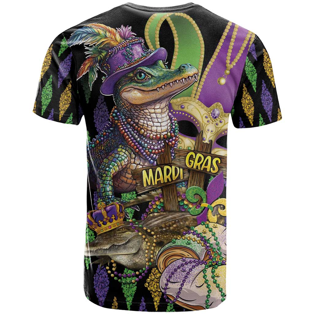 Mardi Gras Alligator T-Shirt Fleur De Lis Glitter Style Graphic Tee