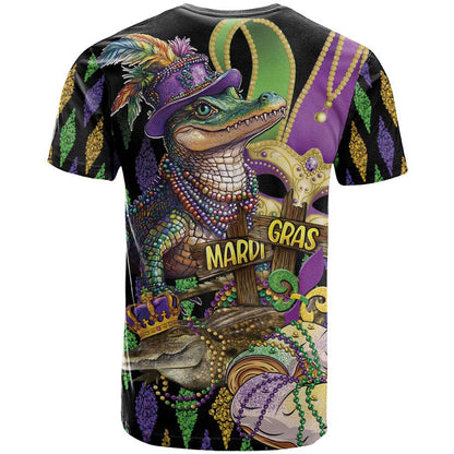 Mardi Gras Alligator T-Shirt Fleur De Lis Glitter Style Graphic Tee