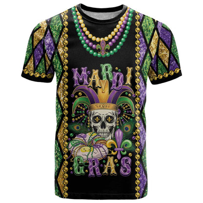 Mardi Gras Skull T-Shirt Beads Fleur De Lis Graphic Tee