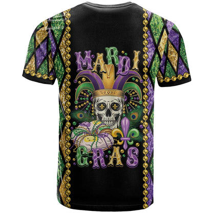 Mardi Gras Skull T-Shirt Beads Fleur De Lis Graphic Tee