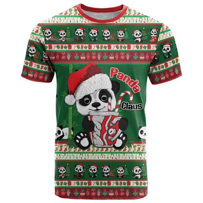 Cute Panda Claus Christmas T-Shirt Panda Santa Claus Graphic Tee