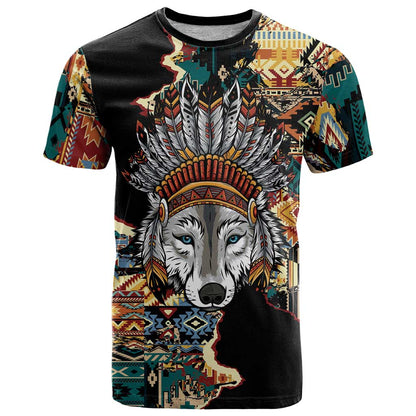 Native American Navajo Wolf T-Shirt Grunge Pattern Graphic Tee