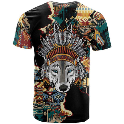 Native American Navajo Wolf T-Shirt Grunge Pattern Graphic Tee