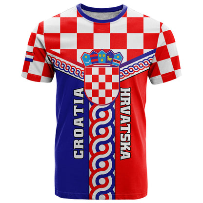 Custom Croatia T-Shirt Hrvatska Interlace With Coat Of Arms Graphic Tee