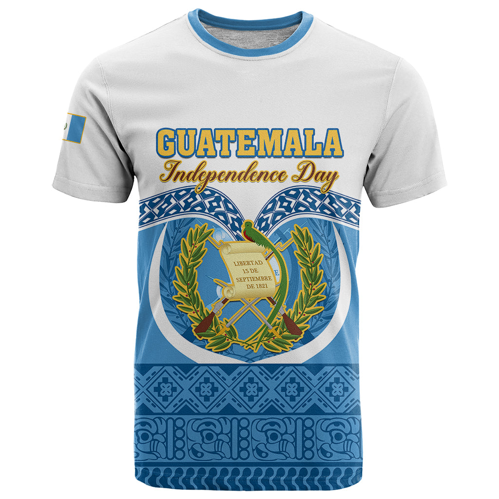 Guatemala Independence Day T-Shirt Guatemalan Coat of Arms Mix Maya Pattern Graphic Tee