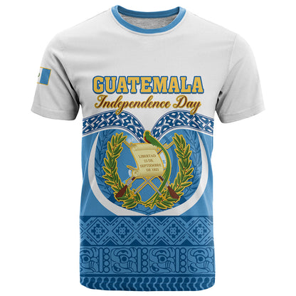 Personalised Guatemala Independence Day T-Shirt Guatemalan Coat of Arms Mix Maya Pattern Graphic Tee